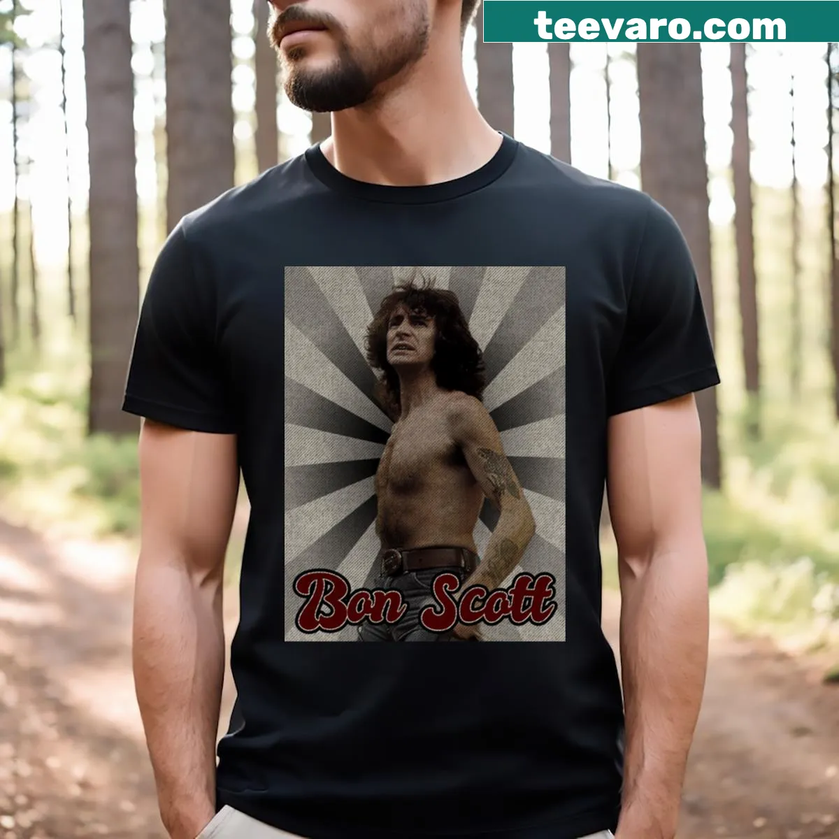 Vintage-style shirt honoring musician Bon Scott — on a men's t-shirt
