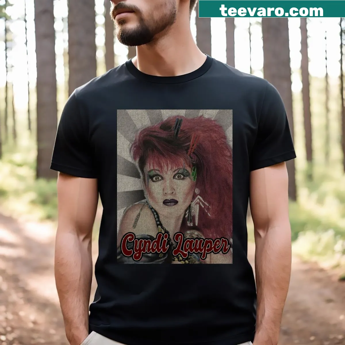 Vintage Cyndi Lauper graphic T-shirt — on a men's t-shirt
