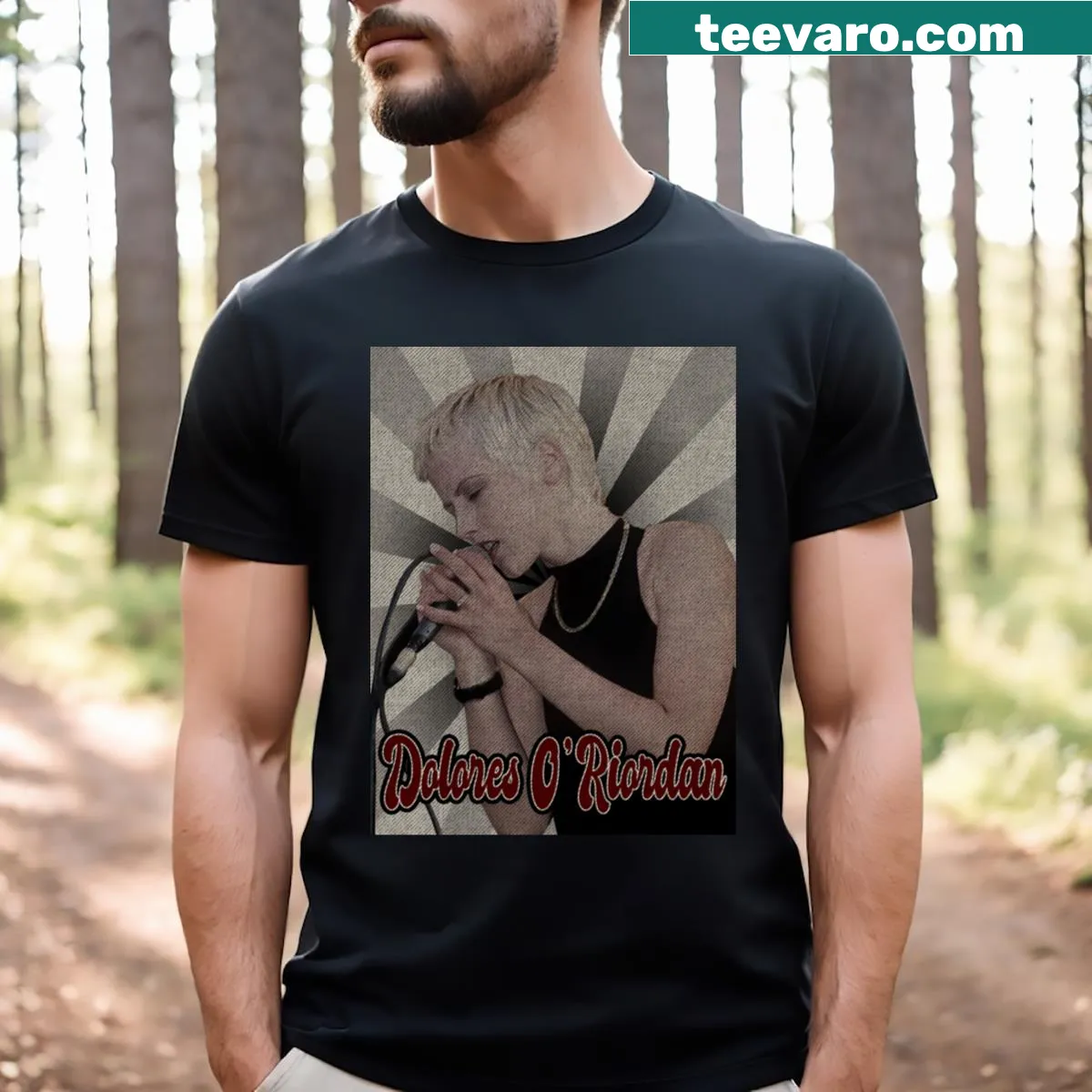 Vintage Dolores O'Riordan T-shirt with iconic imagery celebrating the artist. — on a men's t-shirt