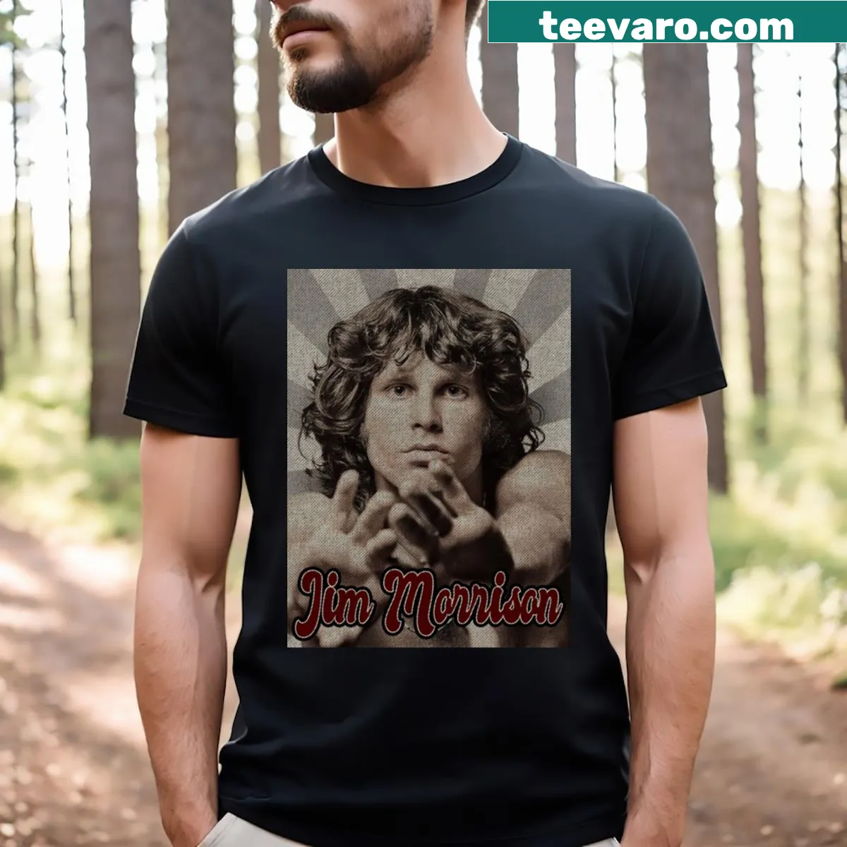 Vintage T-shirt featuring a graphic of Jim Morrison — on a men's t-shirt