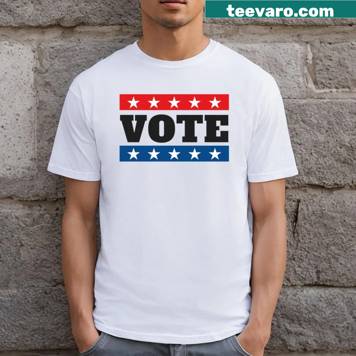 Bold Vote message on a T-shirt for civic engagement — on a men's t-shirt