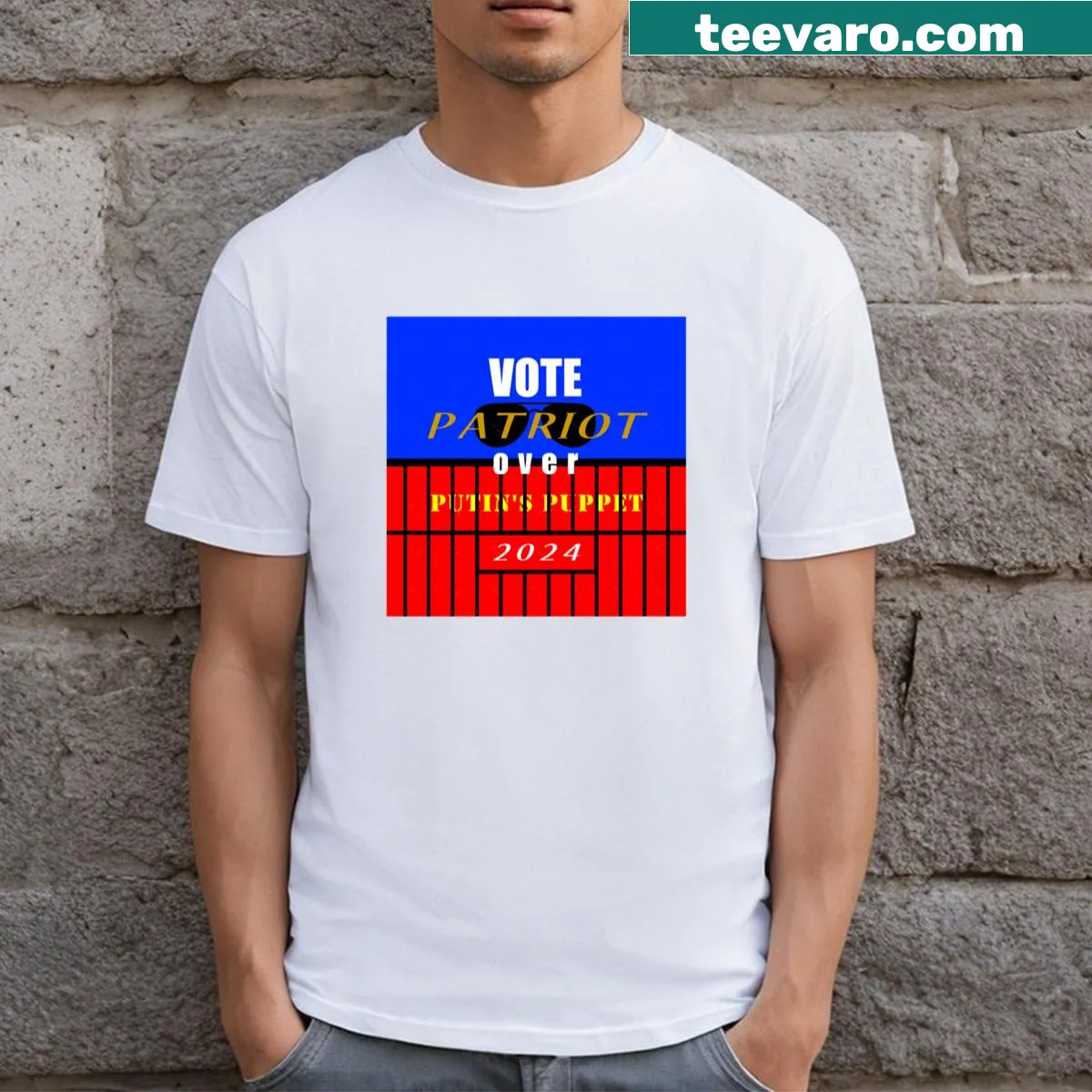 Patriotic Vote t-shirt supporting democratic values — on a men's t-shirt