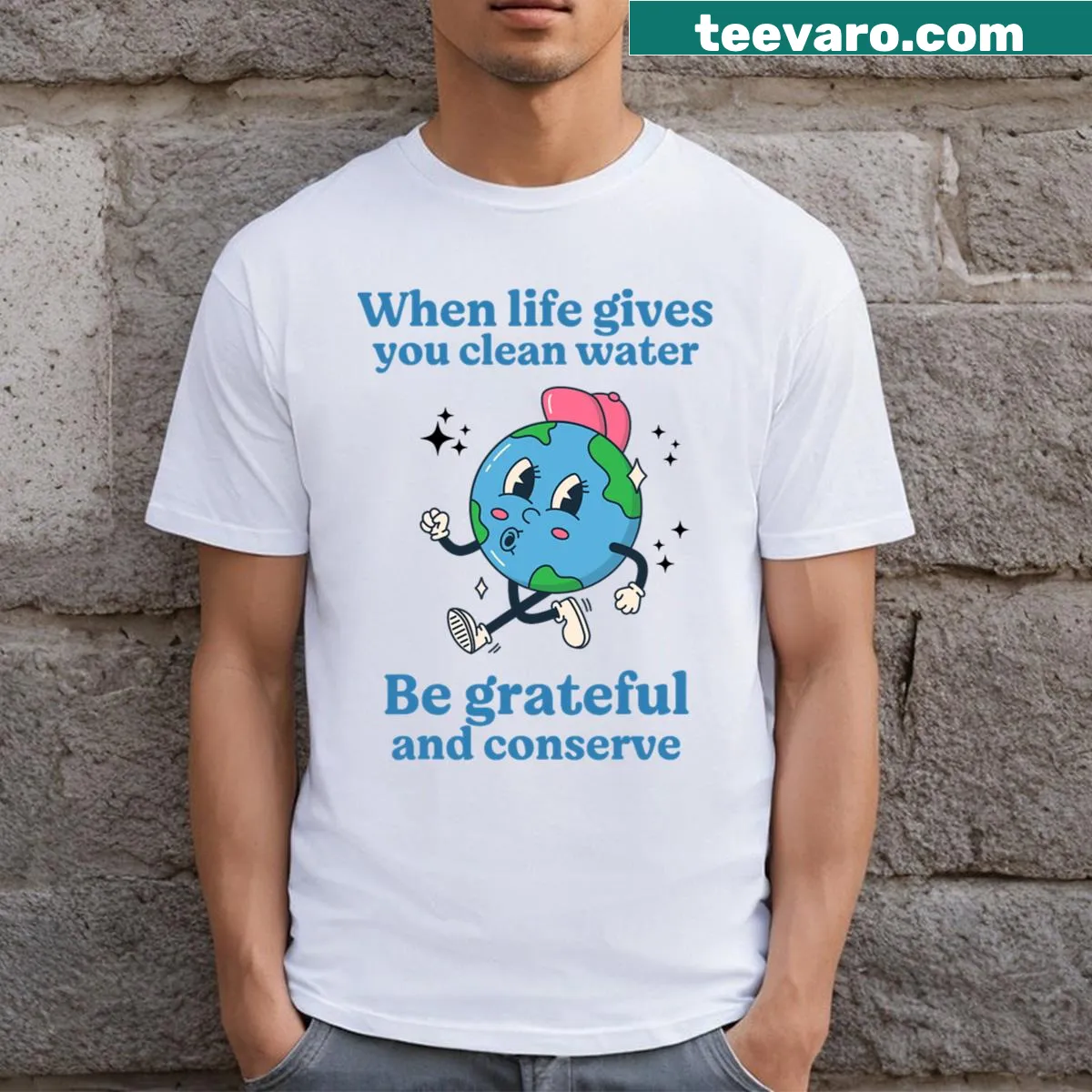 Inspirational Earth Day t-shirt with conservation message — on a men's t-shirt