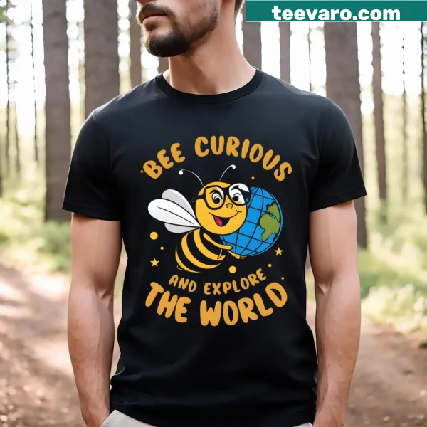 T-shirt with a cute bee graphic and the word 'Curious'