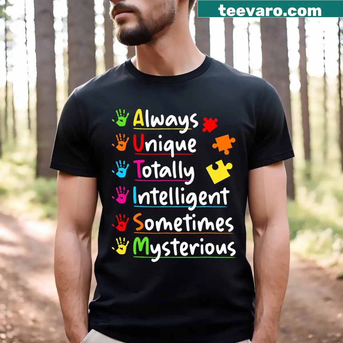 Kids T-shirt with 'Always Unique' text celebrating autism awareness — on a men's t-shirt