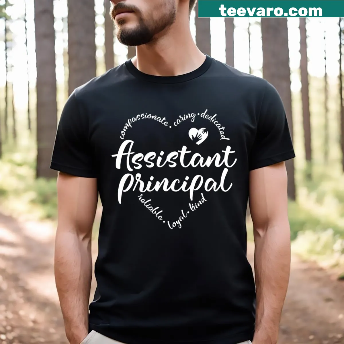 Funny Assistant Principal t-shirt with heart graphic and bold text — on a men's t-shirt