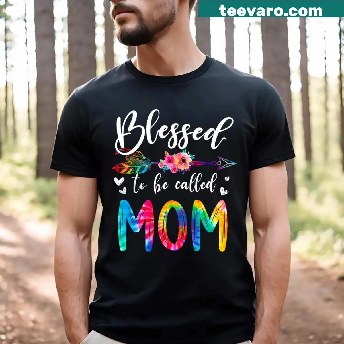 Cute Mom t-shirt with Blessed To Be Called Mom text and illustration — on a men's t-shirt