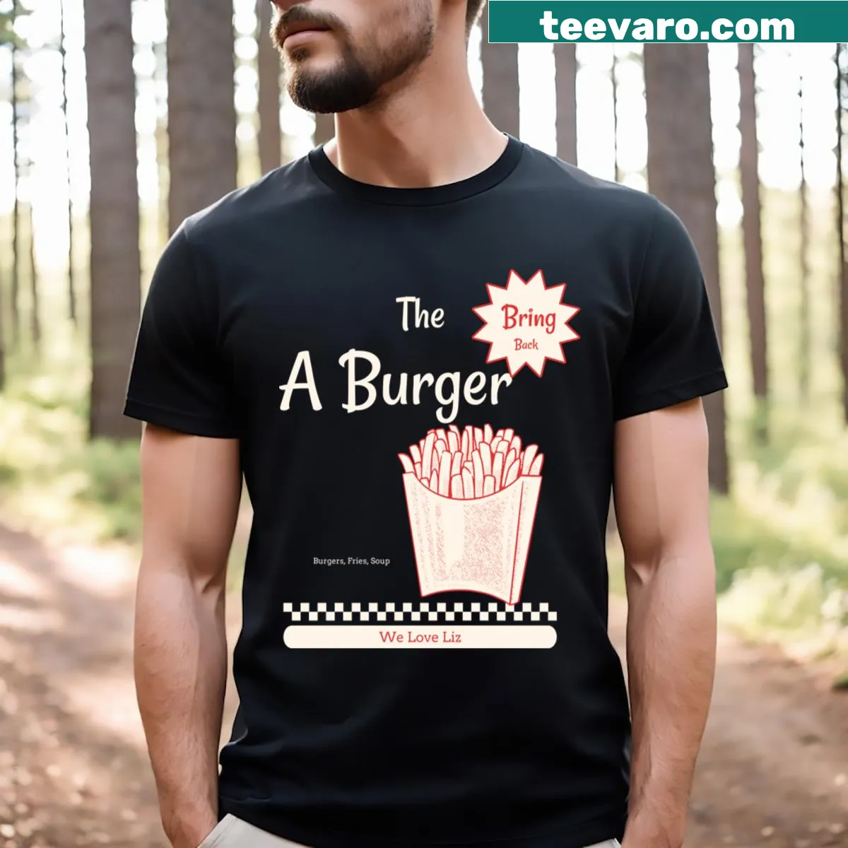 T-shirt with text 'Bring Back The A Burger' in playful typography — on a men's t-shirt