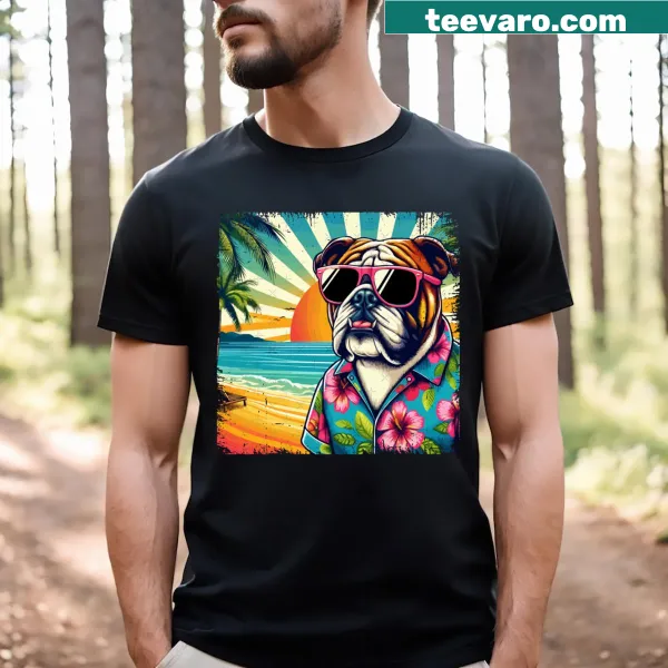 Hawaiian-style T-shirt with bulldog-themed graphic for dog owners