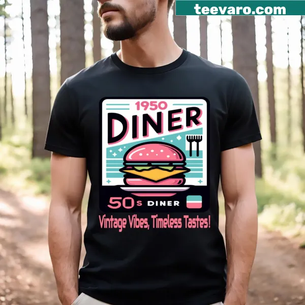 Vintage diner t-shirt featuring a burger and grilled cheese graphic