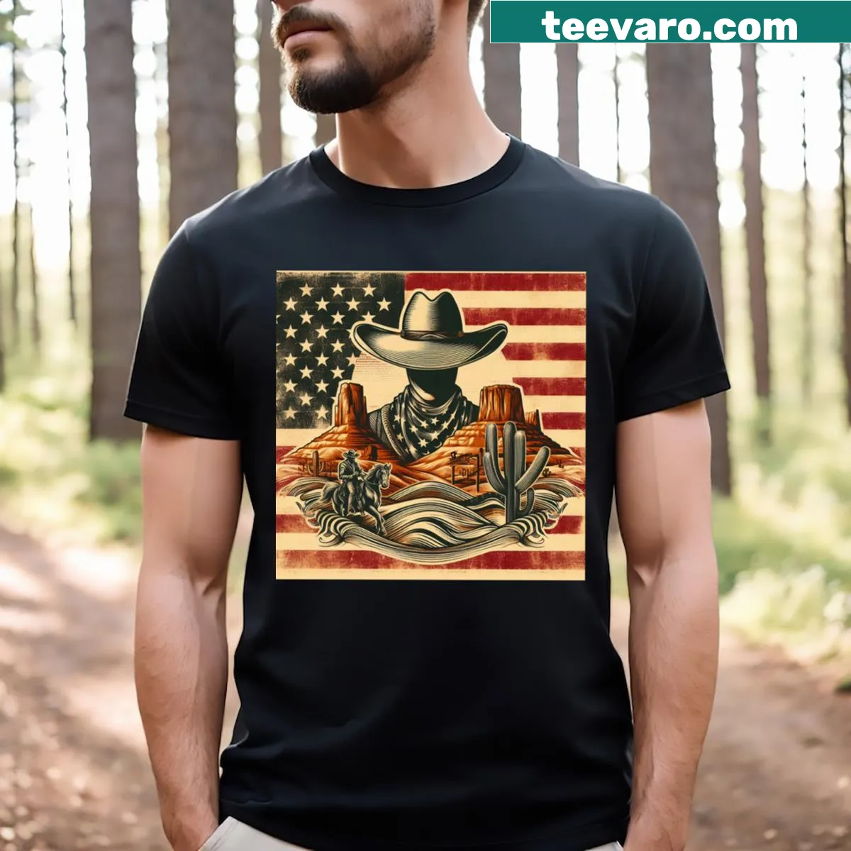 Western-themed T-shirt with 'Cowboy Carter' text — on a men's t-shirt