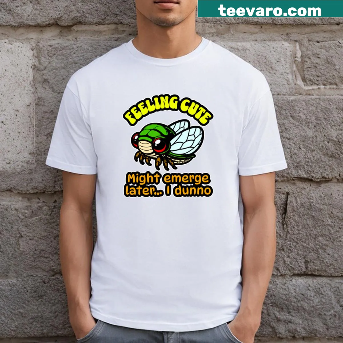 Cute cicada graphic T-shirt celebrating summer — on a men's t-shirt