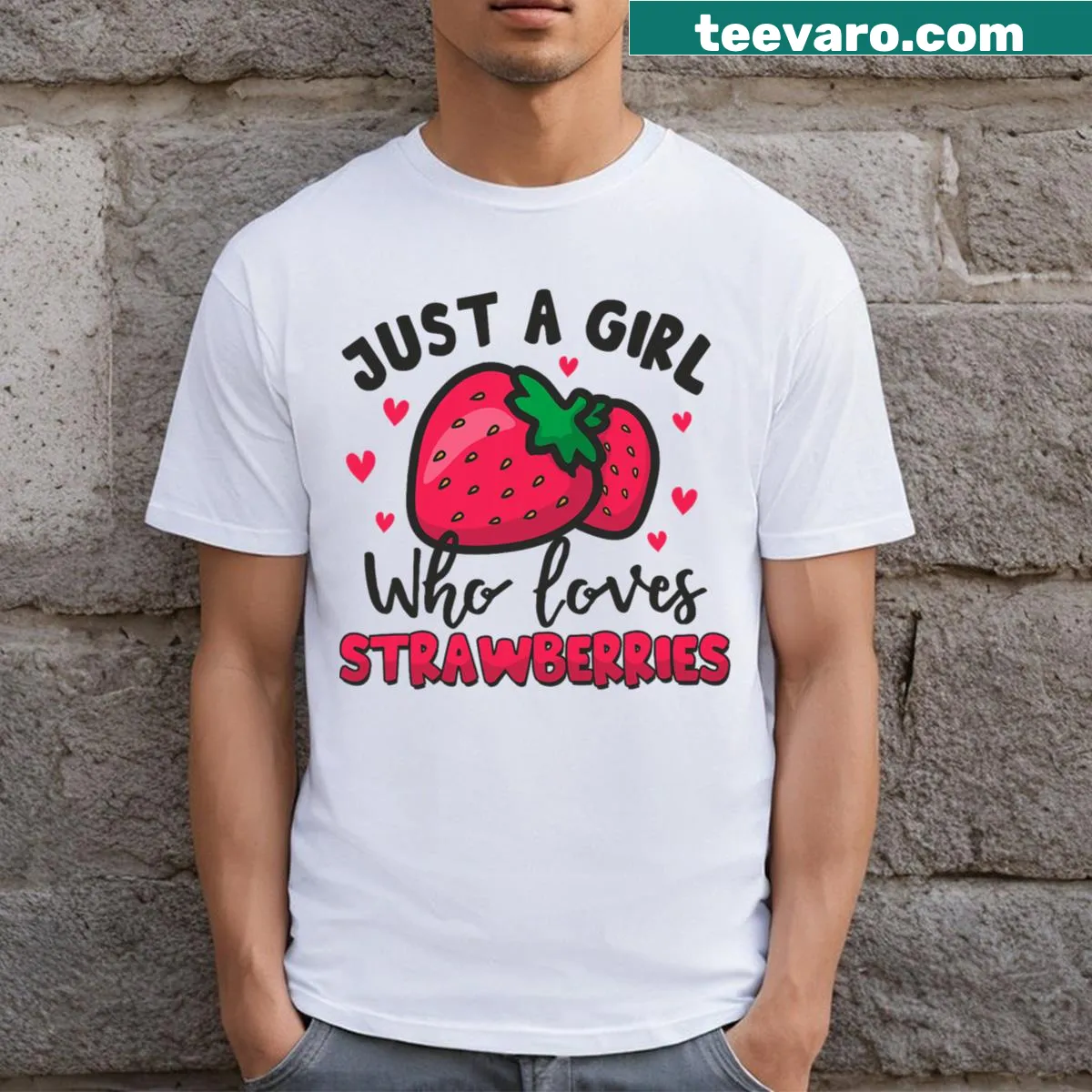 Whimsical strawberry graphic t-shirt for fruit lovers — on a men's t-shirt