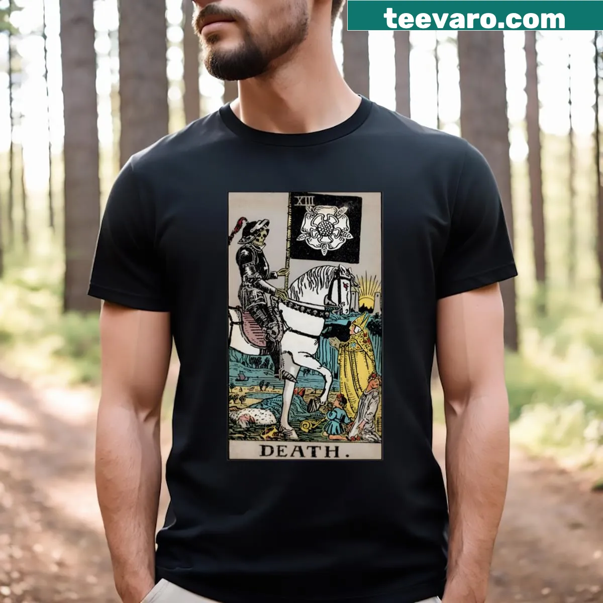 Tarot card-inspired Death Rider graphic t-shirt — on a men's t-shirt