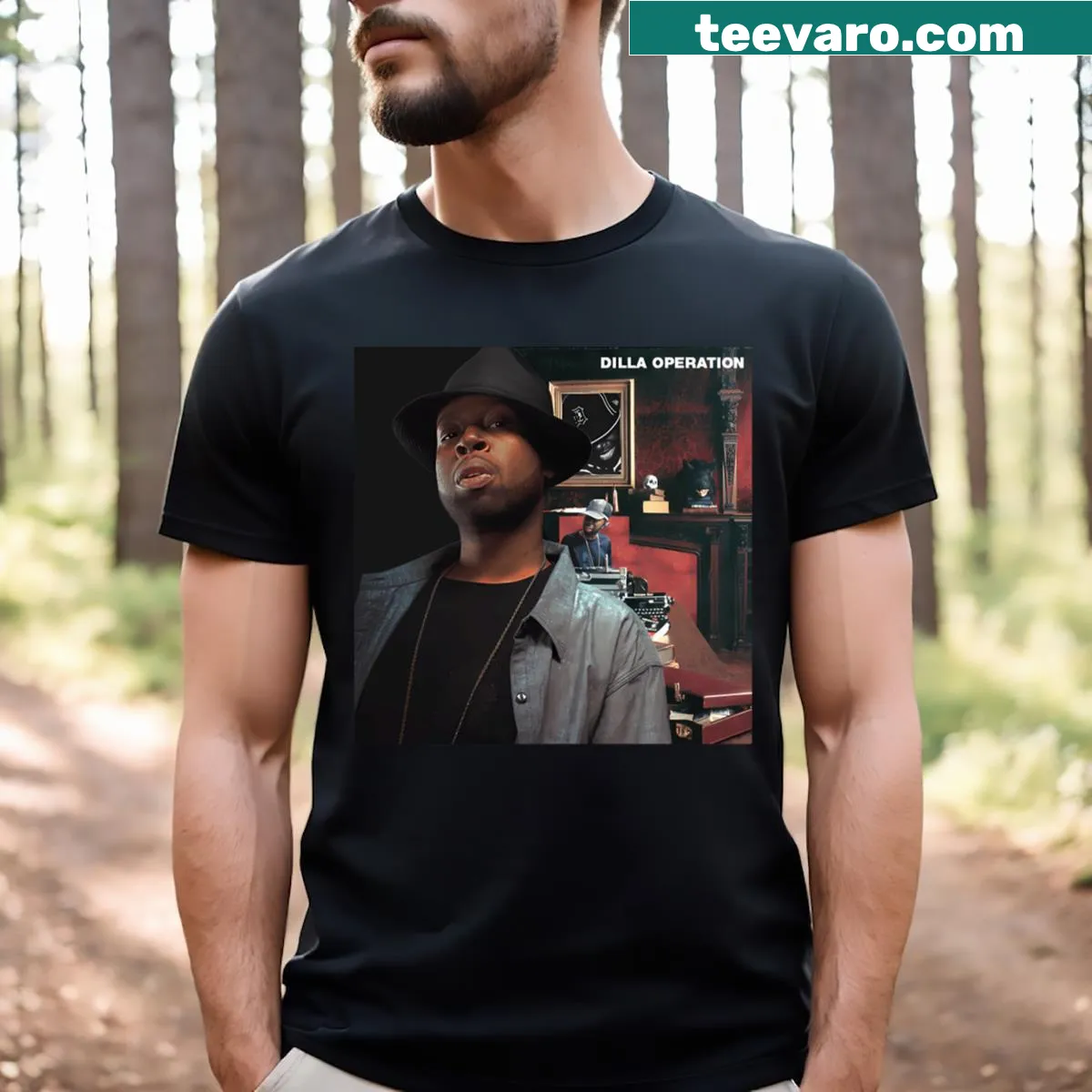 Whimsical cartoon T-shirt featuring Dilla Operation design — on a men's t-shirt