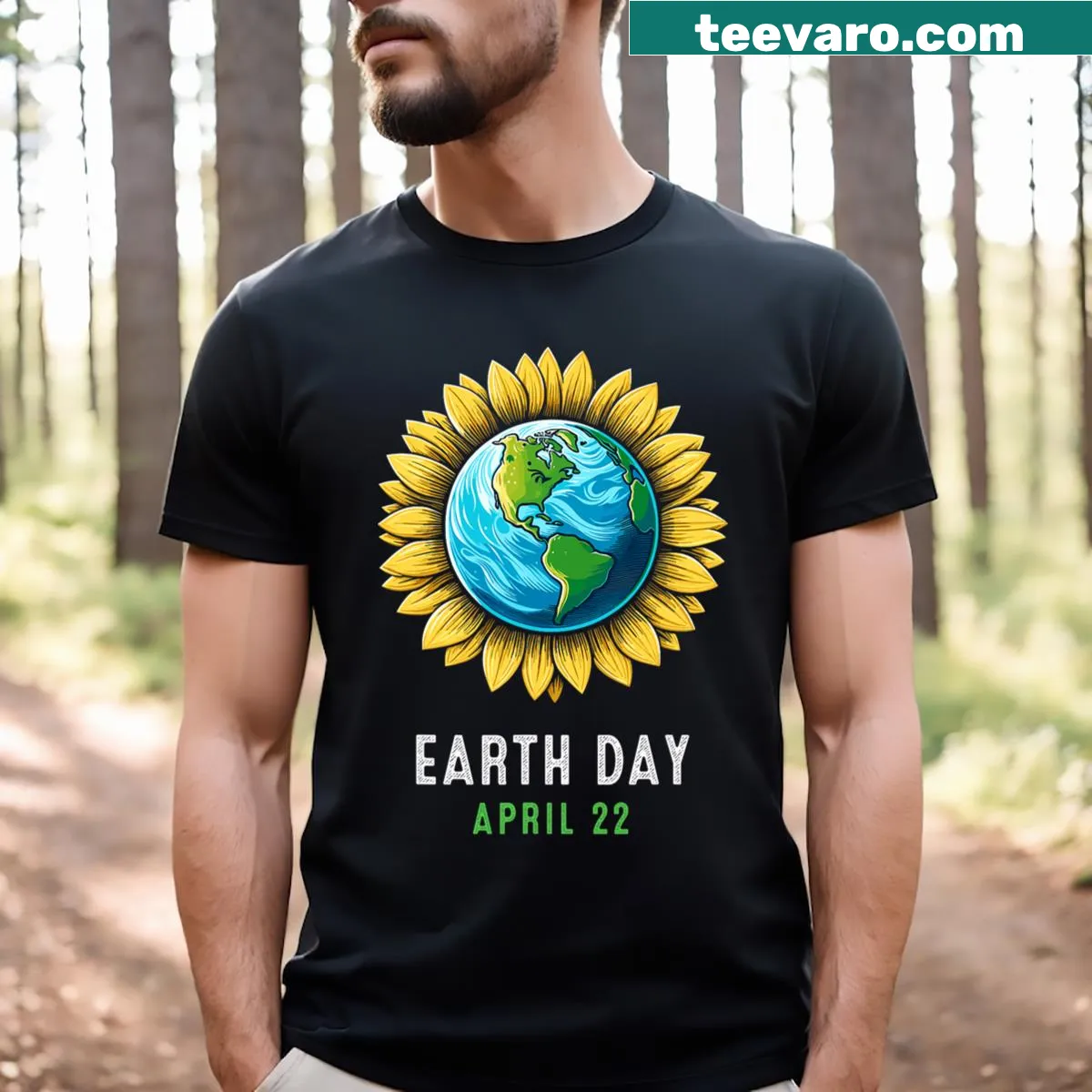 Earth Day 2024 sunflower and Earth design on a t-shirt — on a men's t-shirt