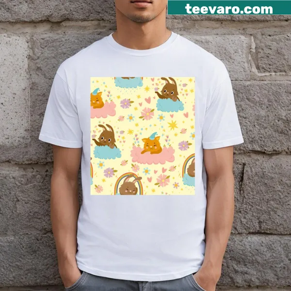 Enchanting skyline pattern T-shirt with whimsical elements