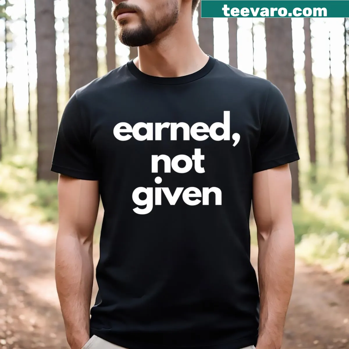 Motivational bodybuilding t-shirt with 'Earned Not Given' text — on a men's t-shirt