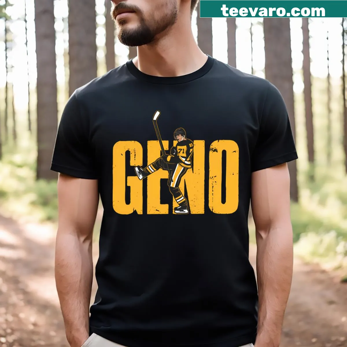 T-shirt featuring Evgeni Malkin's name and 'Geno' in bold lettering — on a men's t-shirt
