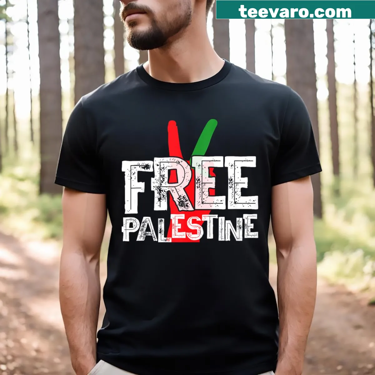 Graphic tee featuring the word 'Falasteen' to express pride. — on a men's t-shirt