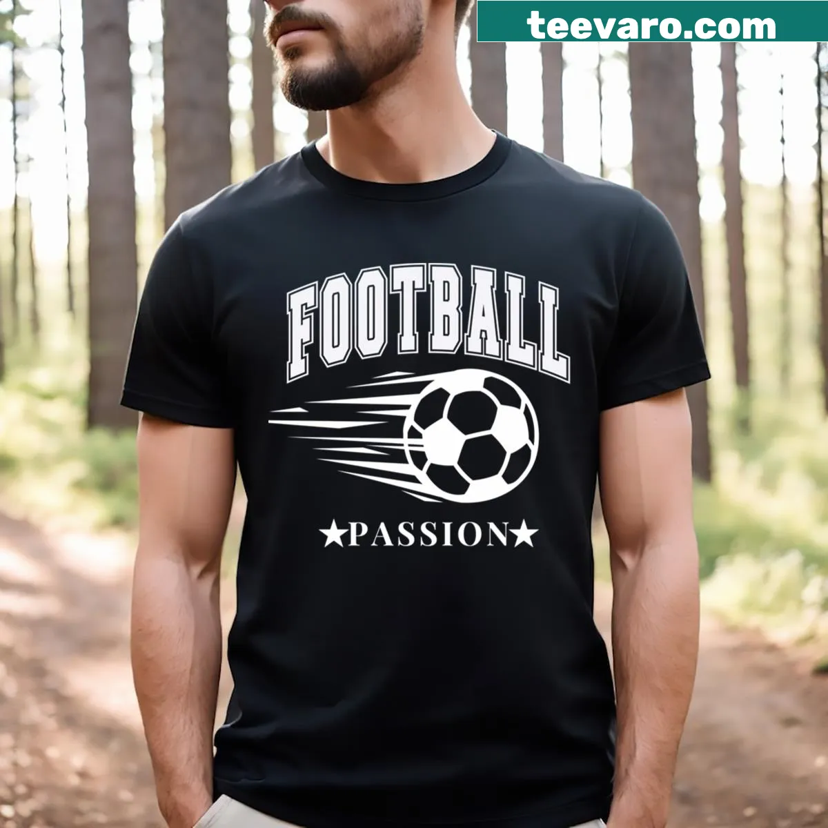 Football Passion Team Sportss essential t-shirt with bold lettering — on a men's t-shirt