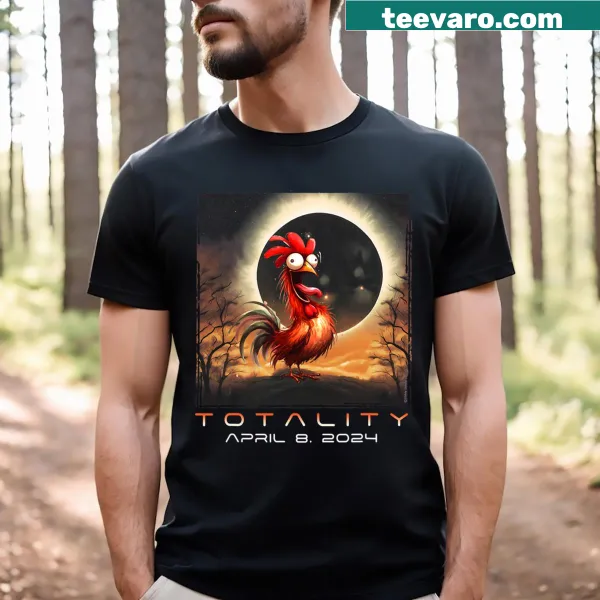 Funny t-shirt featuring a chicken and a total solar eclipse