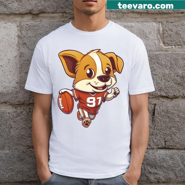 Golden retriever playing football graphic on a fun T-shirt
