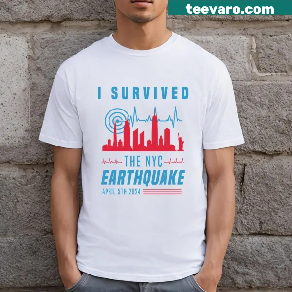 Essential NYC earthquake t-shirt with impactful text from April 5, 2024.