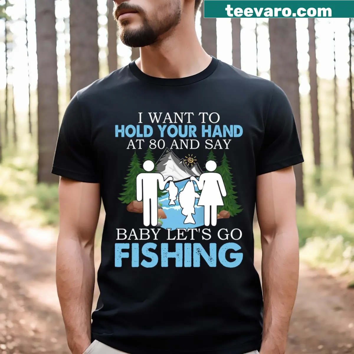 Wholesome typography t-shirt about love and fishing — on a men's t-shirt