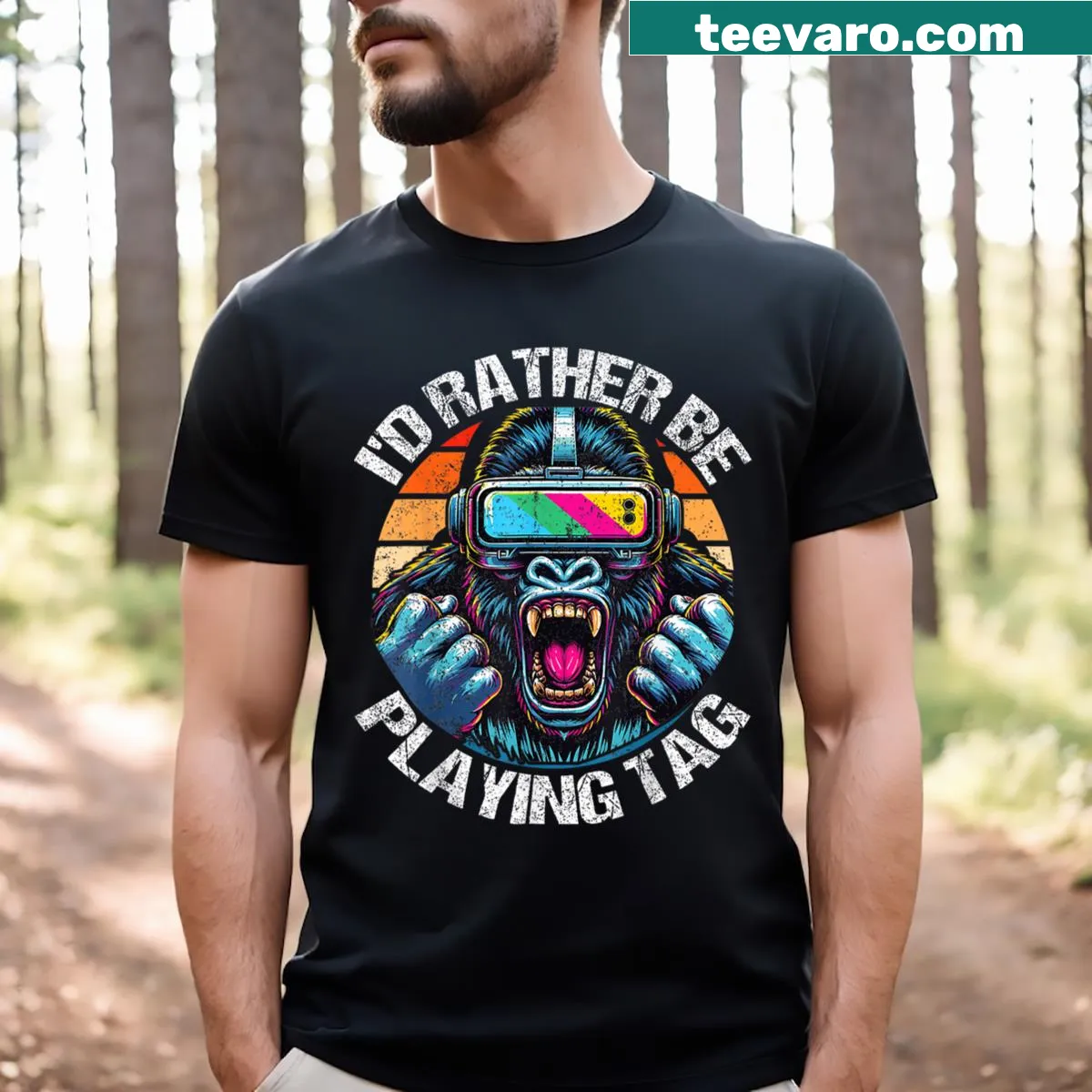 Gamer t-shirt: I'd Rather Be Playing Tag Gorilla Monke — on a men's t-shirt