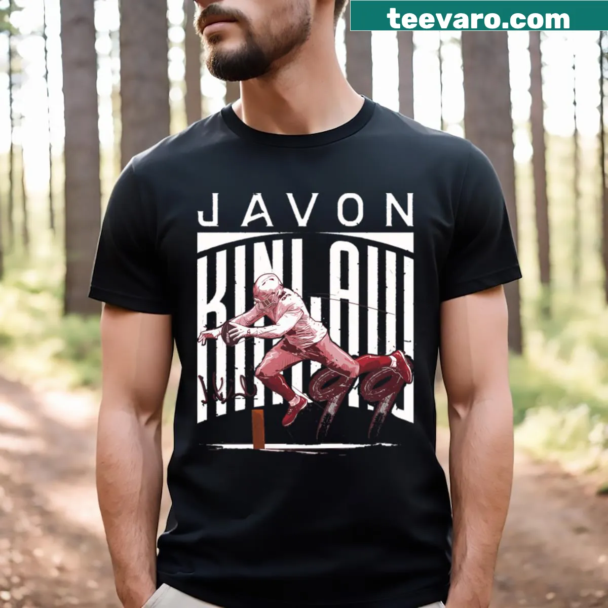Javon Kinlaw graphic on a San Francisco football T-shirt — on a men's t-shirt