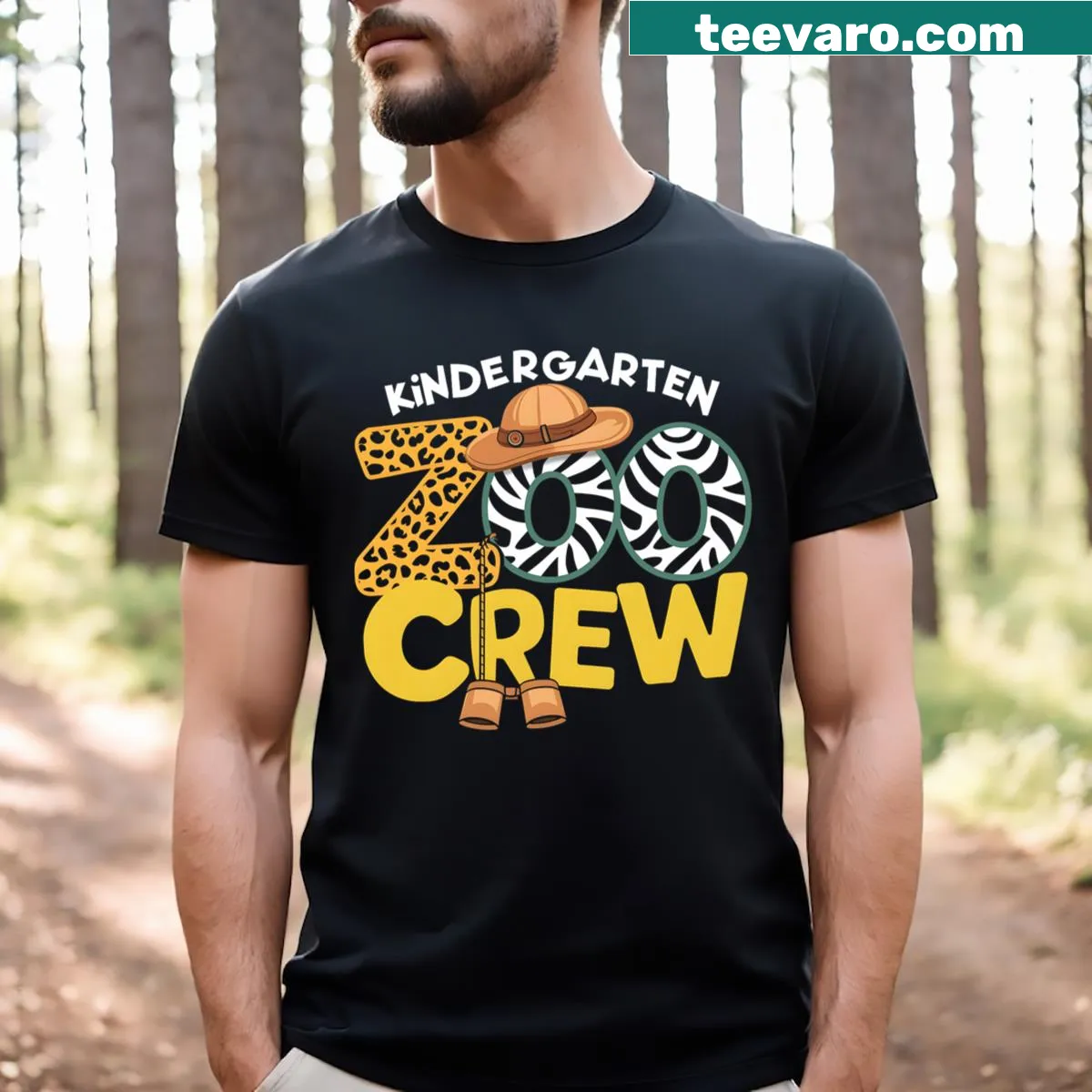 Kids' T-shirt with wild animal illustrations and 'Zoo Crew' text — on a men's t-shirt