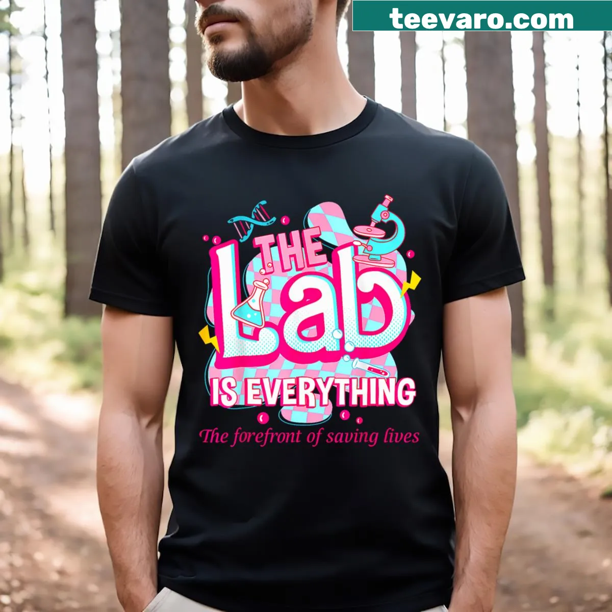 Typography t-shirt emphasizing the importance of laboratory work — on a men's t-shirt
