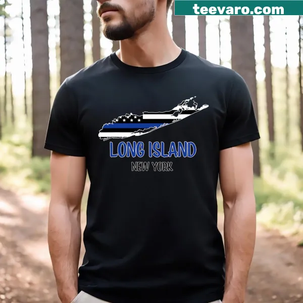 Thin Blue Line Flag emblem on a police support T-shirt.