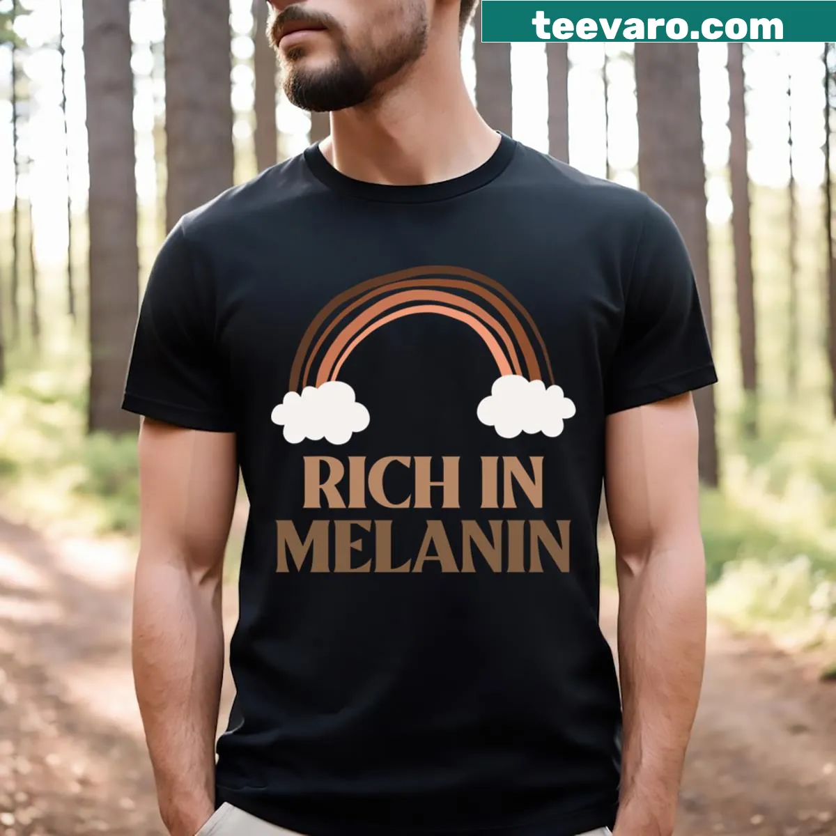 Celebratory t-shirt highlighting melanin and diversity — on a men's t-shirt