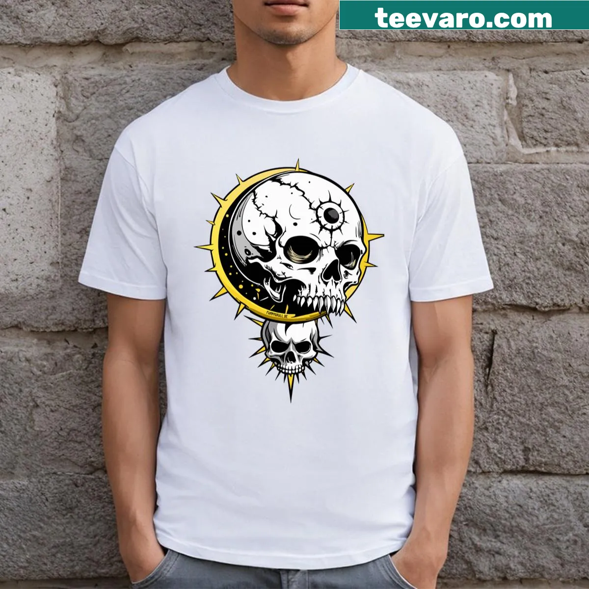 Moon Skull t-shirt with intricate skull and crescent moon design — on a men's t-shirt