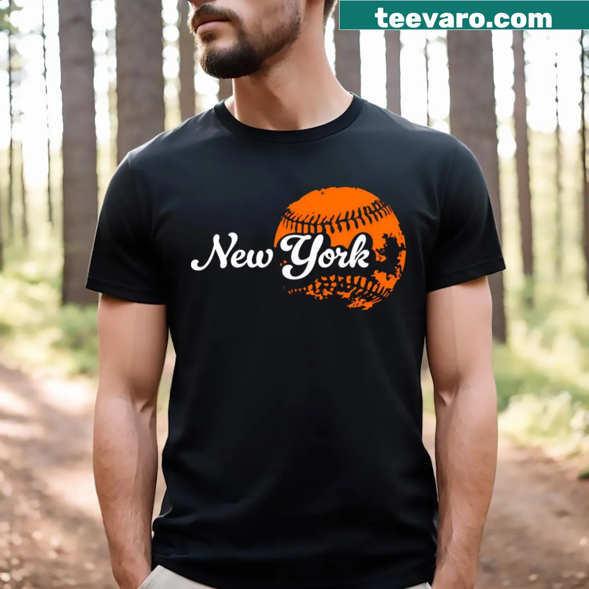 New York baseball themed T-shirt featuring a classic baseball graphic — on a men's t-shirt