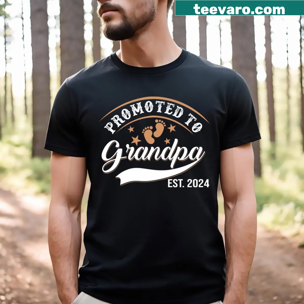 T-shirt announcing 'Promoted To Grandpa Est 2024' — on a men's t-shirt