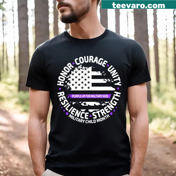 Purple Up for Military Kid t-shirt featuring US flag illustration