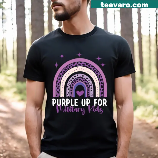 Rainbow design Purple Up for Military Kids t-shirt