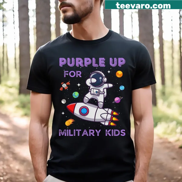Funny astronaut design Purple Up for Military Kids t-shirt