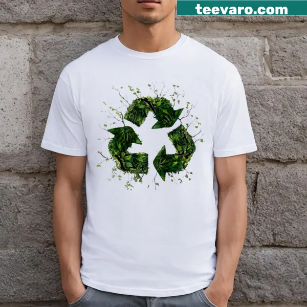 Recycling logo with leaves on eco-friendly t-shirt