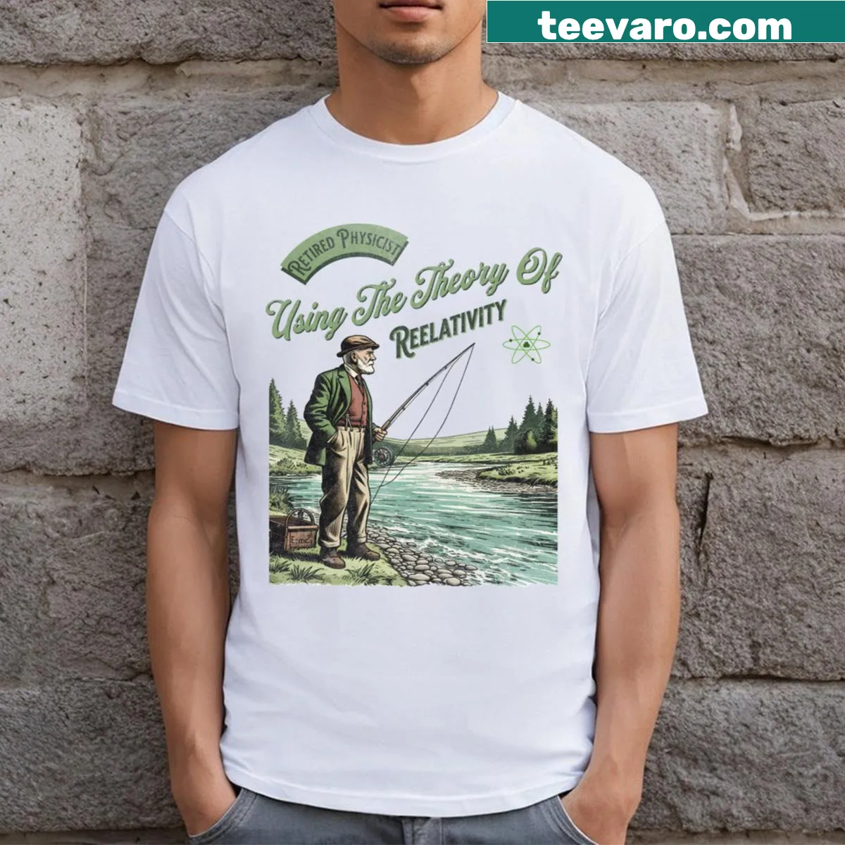 Funny physics pun t-shirt for retired physicists — on a men's t-shirt
