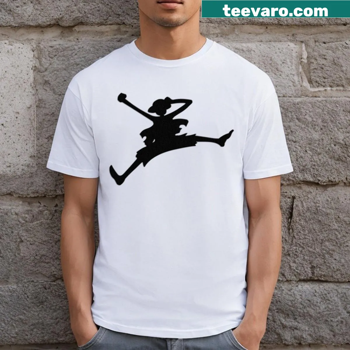 Graphic of Rufy in a fantasy setting on a t-shirt — on a men's t-shirt