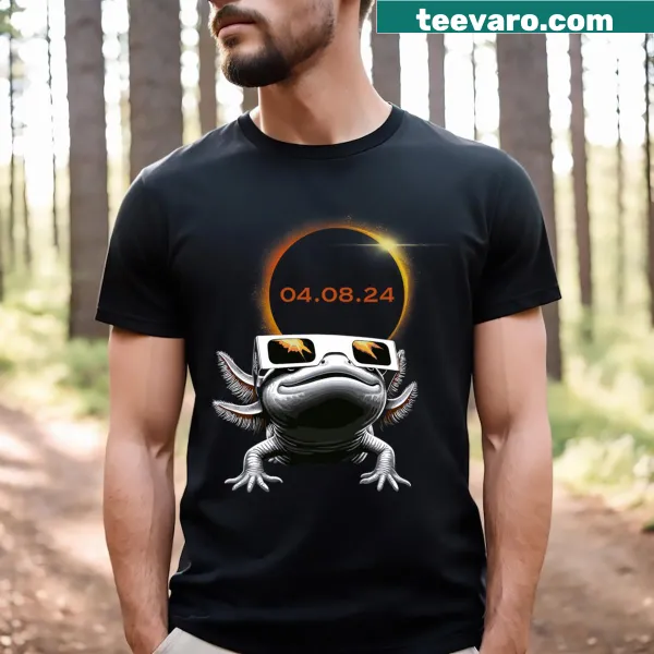 Axolotl graphic on t-shirt related to solar eclipse