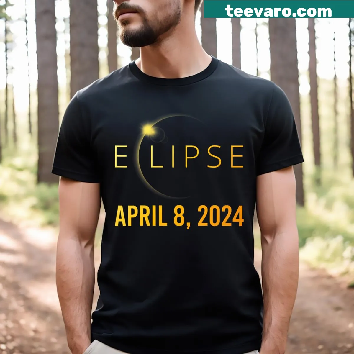 Commemorative T-shirt for the Total Solar Eclipse on April 8, 2024 — on a men's t-shirt