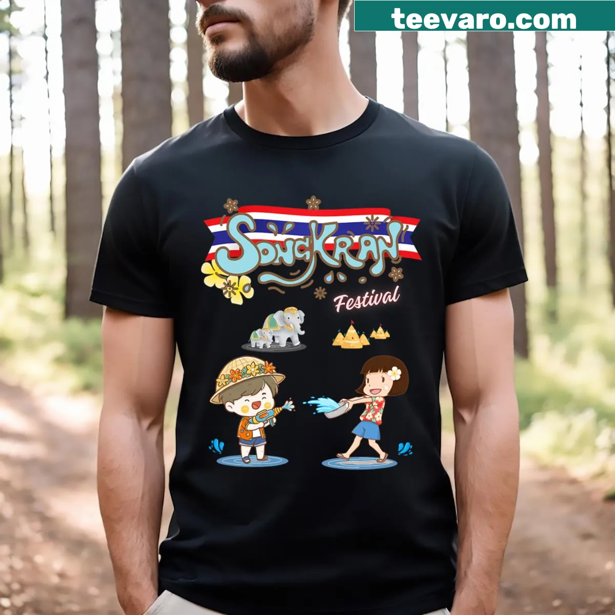 Festive shirt inspired by Thailand's Songkran water festival — on a men's t-shirt