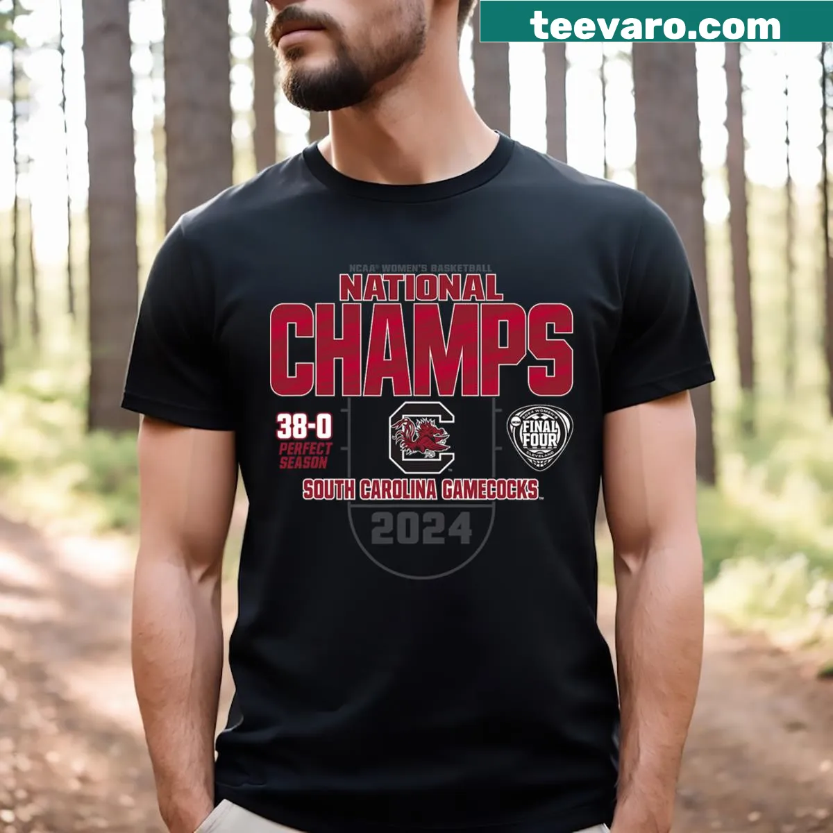 South Carolina Gamecocks National Champs T-shirt — on a men's t-shirt
