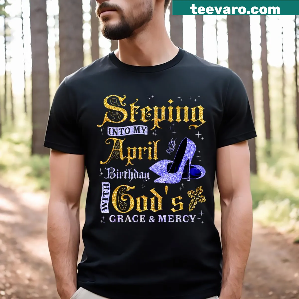Inspirational birthday t-shirt featuring grace and mercy theme — on a men's t-shirt