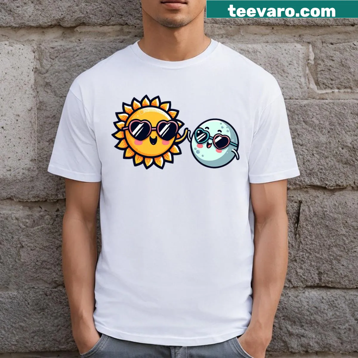 Kids T-shirt with sun and moon illustration for solar eclipse — on a men's t-shirt